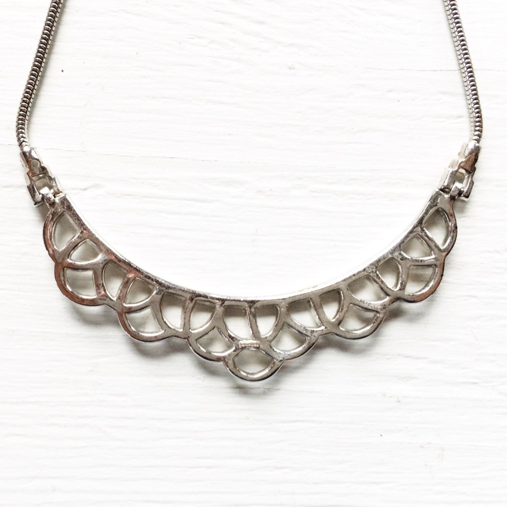 Antique 1950s Rhinestone Sterling Silver Necklace - Picture 6 of 7